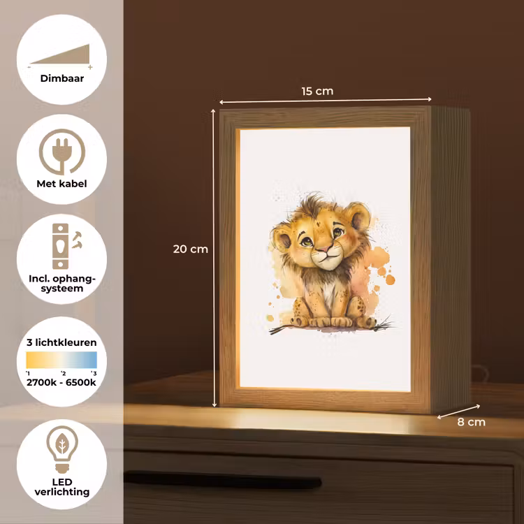 Leeuw - Waterverf - Bruin - Dieren - Meisjes - Jongens Light Box met kabel klein -USP_NL