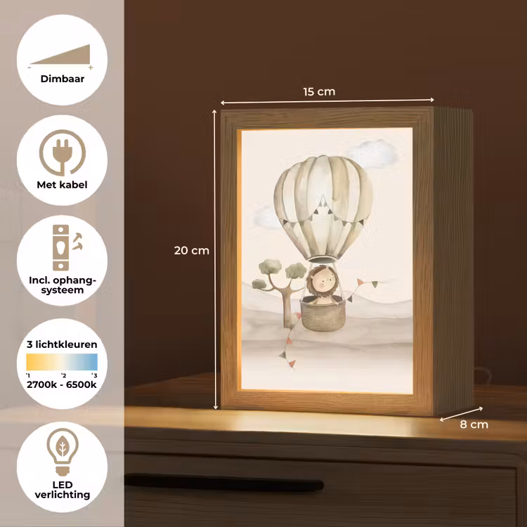 Luchtballon - Leeuw - Watercolor - Safari - Dieren Light Box met kabel klein -USP_NL