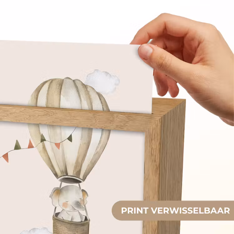 Luchtballon - Olifant - Watercolor - Beige - Dieren Light Box met kabel (Kinderlampje) klein -USP_websiteprintNL
