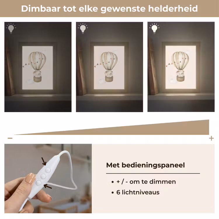 Luchtballon - Olifant - Watercolor - Beige - Dieren Light Box met kabel klein -USP_dimbaarNL