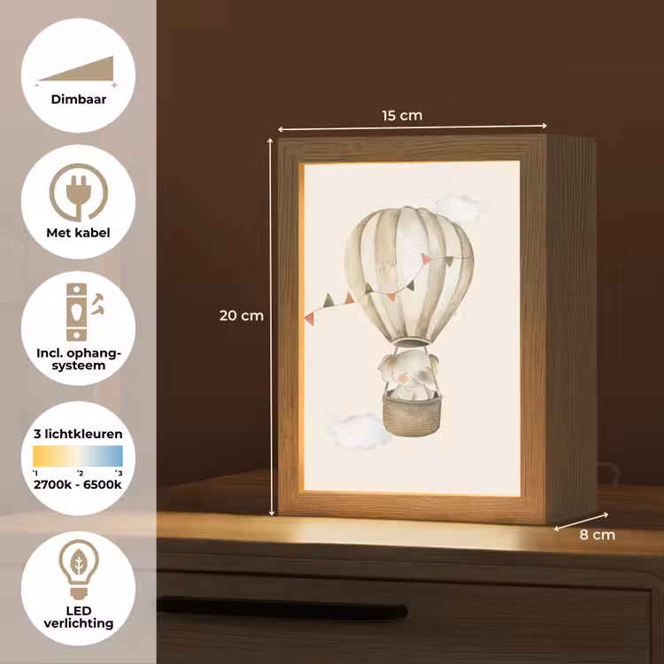 Luchtballon - Olifant - Watercolor - Beige - Dieren Light Box met kabel klein -USP_NL