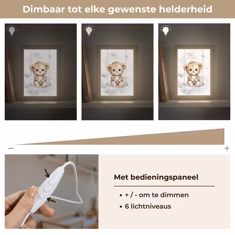 Luipaard - Dier - Kinderen Light Box met kabel klein -USP_dimbaarNL