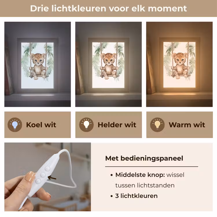Luipaard - Dier - Kinderen - Jungle Light Box met kabel klein -USP_lichtkleurNL