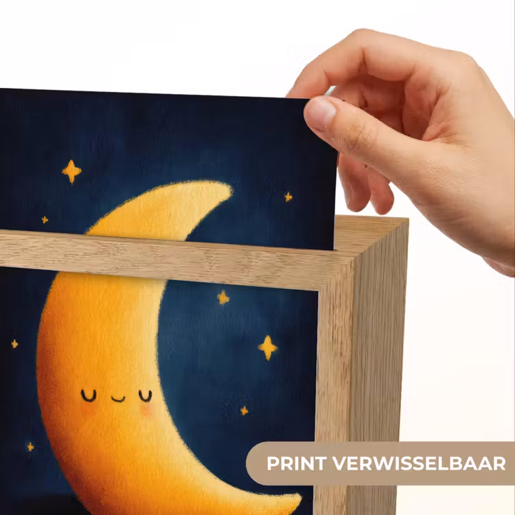 Maan - Geel - Sterren - Gezichtje Light Box met kabel (Kinderlampje) klein -USP_websiteprintNL