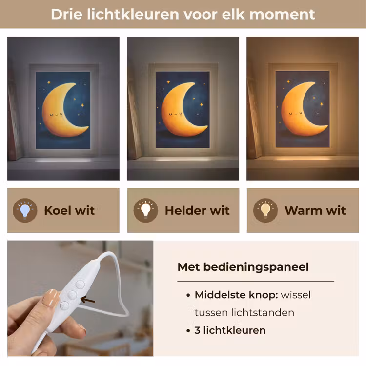 Maan - Geel - Sterren - Gezichtje Light Box met kabel klein -USP_lichtkleurNL