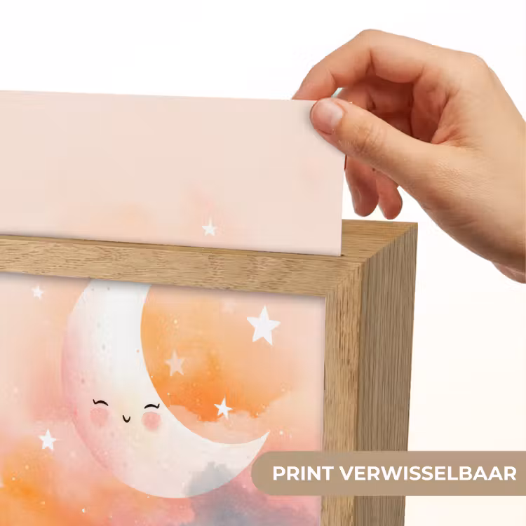 Maan - Gezichtje - Sterren - Roze Light Box met kabel (Kinderlampje) klein -USP_websiteprintNL