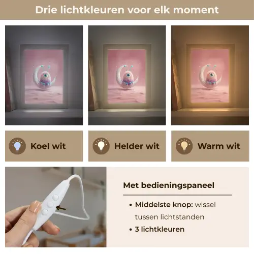 Maan - Monster - Roze Light Box met kabel klein -USP_lichtkleurNL