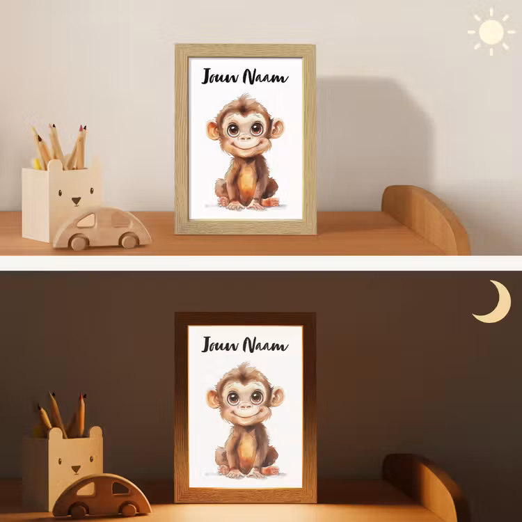 Aap - Baby - Jungle dieren Light Box met kabel (Kinderlampje) klein -sfeer3_kind