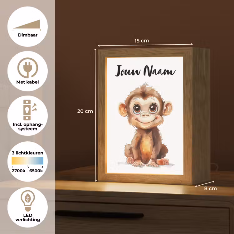 Aap - Baby - Jungle dieren Light Box met kabel (Kinderlampje) klein -USP_NL