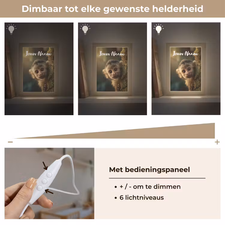 Aap - Boomstronk - Bruin Light Box met kabel (Kinderlampje) klein -USP_dimbaarNL