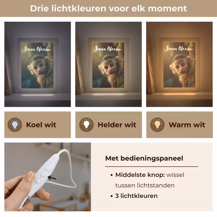 Aap - Boomstronk - Bruin Light Box met kabel (Kinderlampje) klein -USP_lichtkleurNL