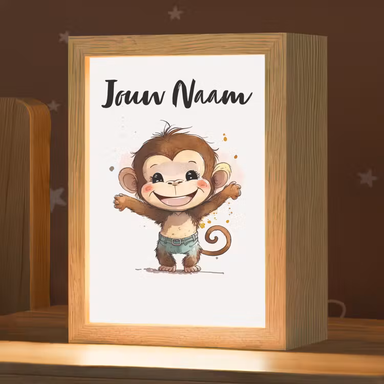 Aap - Bruin - Waterverf - Dieren - Meiden - Jongens Light Box met kabel (Kinderlampje) klein -zzz_3d_website