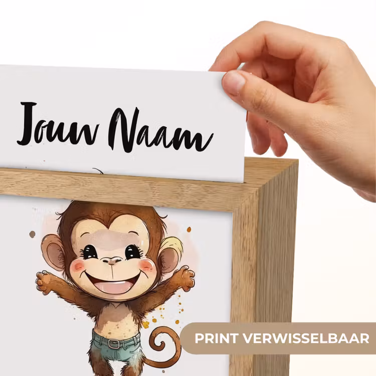 Aap - Bruin - Waterverf - Dieren - Meiden - Jongens Light Box met kabel (Kinderlampje) klein -USP_websiteprintNL
