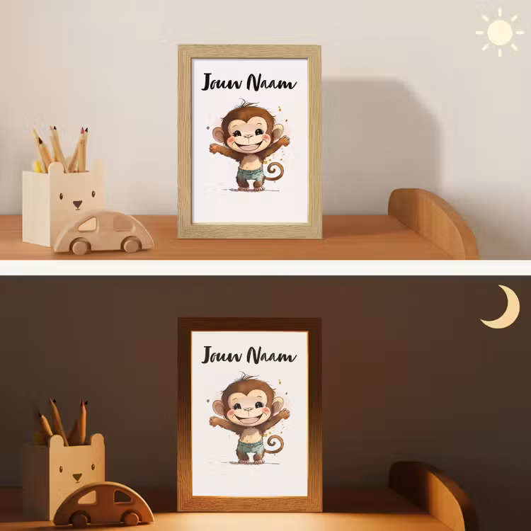 Aap - Bruin - Waterverf - Dieren - Meiden - Jongens Light Box met kabel (Kinderlampje) klein -sfeer3_kind
