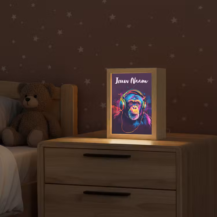 Aap - Koptelefoon - Muziek - Kleurrijk Light Box met kabel (Kinderlampje) klein -sfeer1_kind