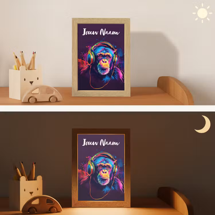 Aap - Koptelefoon - Muziek - Kleurrijk Light Box met kabel (Kinderlampje) klein -sfeer3_kind
