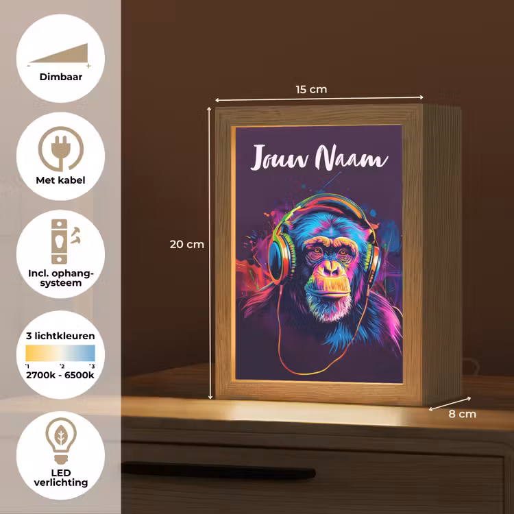 Aap - Koptelefoon - Muziek - Kleurrijk Light Box met kabel (Kinderlampje) klein -USP_NL