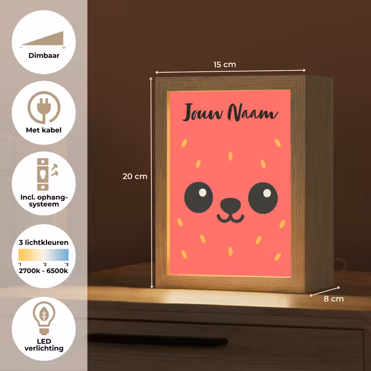 Aardbei - Gezichtje - Rood Light Box met kabel (Kinderlampje) klein -USP_NL