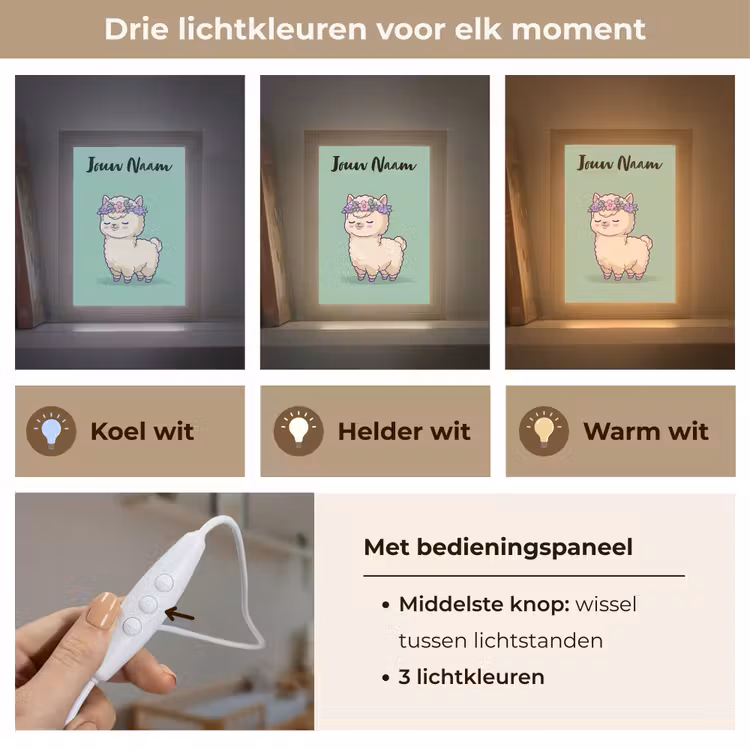 Alpaca - Bloemendiadeem - Groen Light Box met kabel (Kinderlampje) klein -USP_lichtkleurNL
