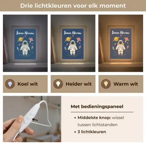 Astronaut - Planeten - Raket Light Box met kabel (Kinderlampje) klein -USP_lichtkleurNL
