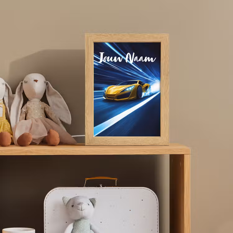 Auto - Geel - Race - Blauw Light Box met kabel (Kinderlampje) klein -sfeer2_kind