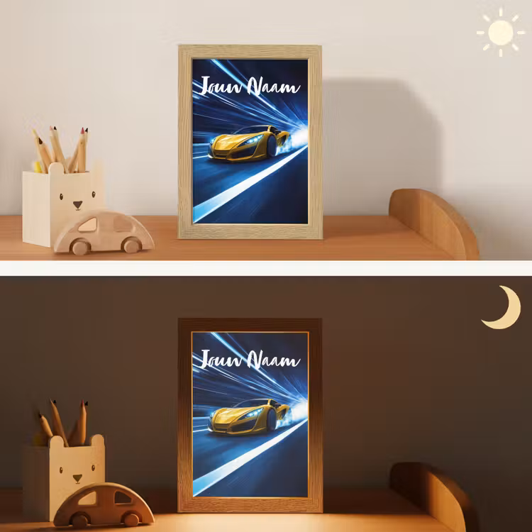 Auto - Geel - Race - Blauw Light Box met kabel (Kinderlampje) klein -sfeer3_kind