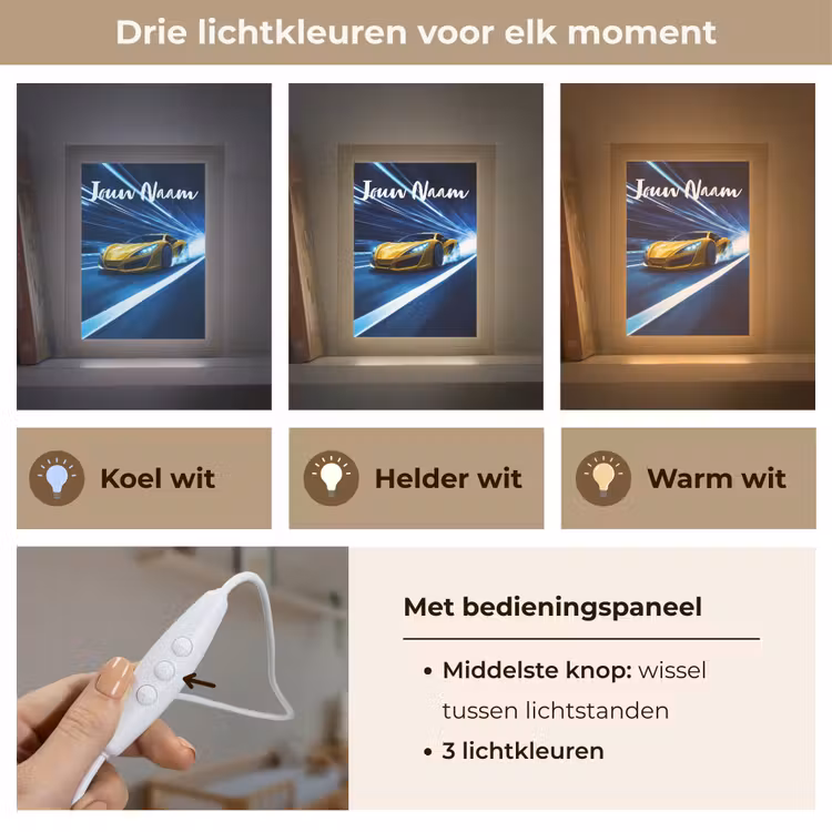Auto - Geel - Race - Blauw Light Box met kabel (Kinderlampje) klein -USP_lichtkleurNL