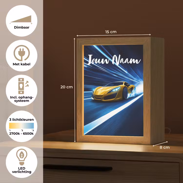 Auto - Geel - Race - Blauw Light Box met kabel (Kinderlampje) klein -USP_NL