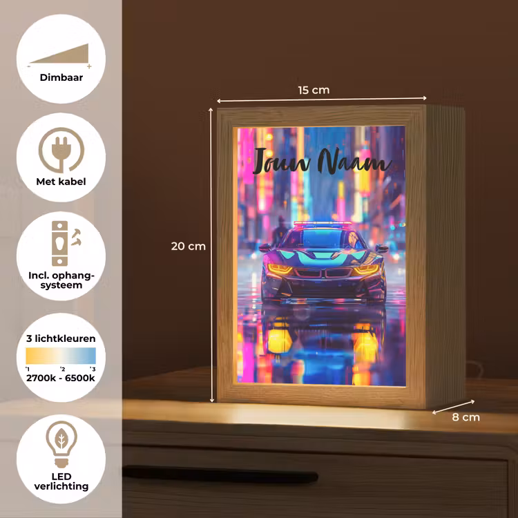 Auto - Politie - Stad - Jongens - Kleurrijk Light Box met kabel (Kinderlampje) klein -USP_NL