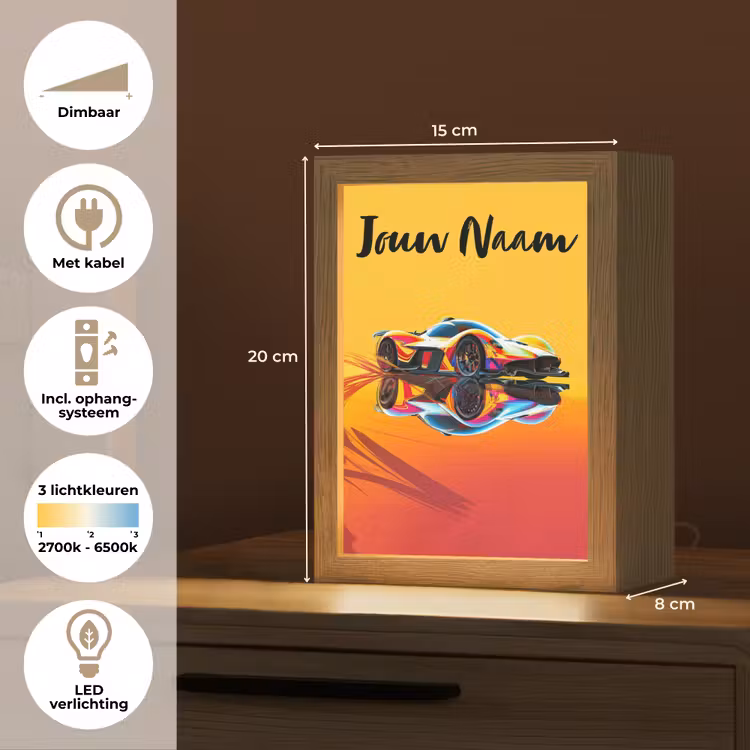 Auto - Race - F1 - Jongens - Geel - Rood Light Box met kabel (Kinderlampje) klein -USP_NL