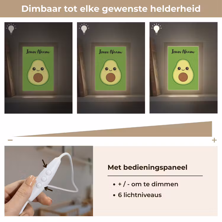 Avocado - Groen - Pit - Gezichtje Light Box met kabel (Kinderlampje) klein -USP_dimbaarNL