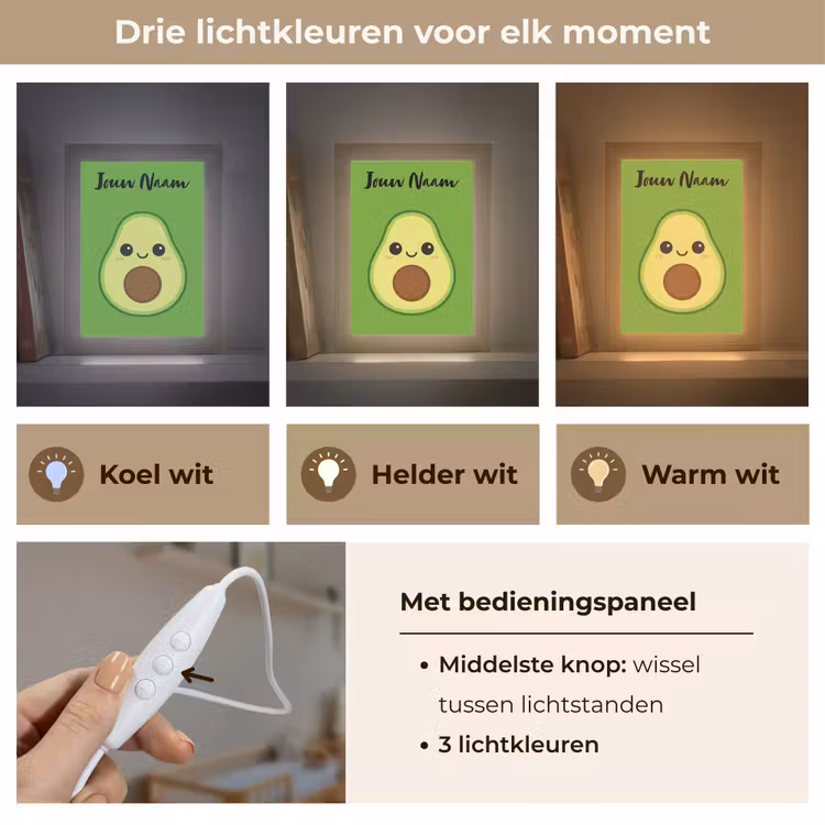 Avocado - Groen - Pit - Gezichtje Light Box met kabel (Kinderlampje) klein -USP_lichtkleurNL