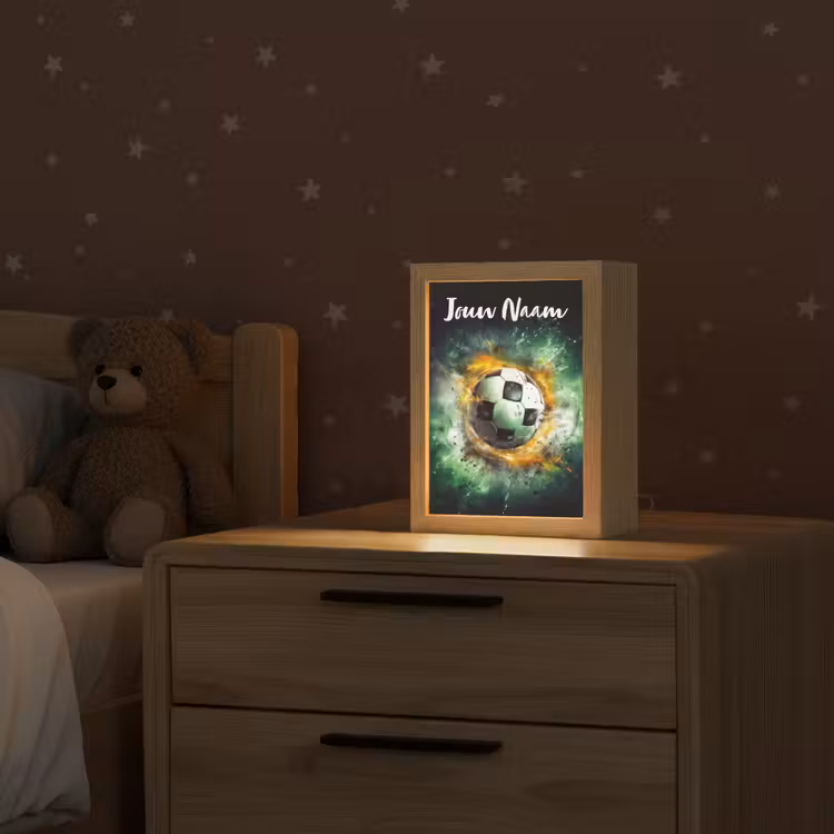 Bal - Voetbal - Groen - Oranje - Rook Light Box met kabel (Kinderlampje) klein -sfeer1_kind