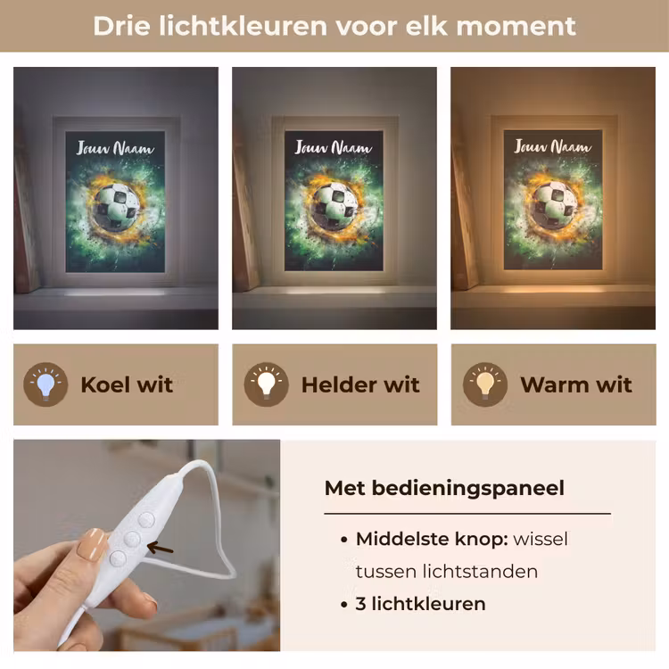 Bal - Voetbal - Groen - Oranje - Rook Light Box met kabel (Kinderlampje) klein -USP_lichtkleurNL