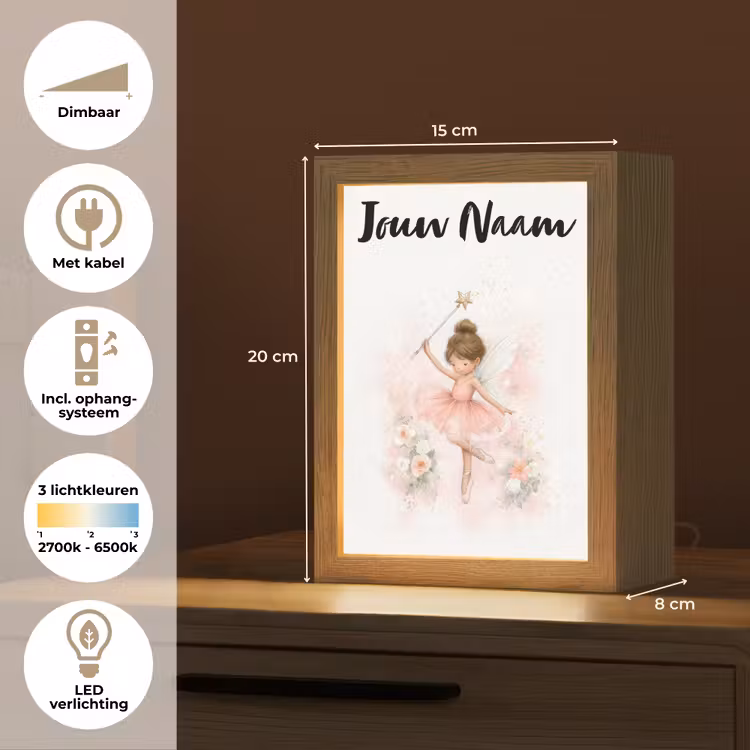 Ballerina - Fee - Bloemen - Roze Light Box met kabel (Kinderlampje) klein -USP_NL