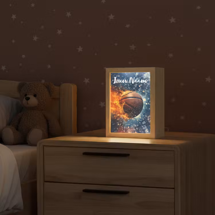 Basketbal - Vuur - Sport - Blauw - Oranje Light Box met kabel (Kinderlampje) klein -sfeer1_kind