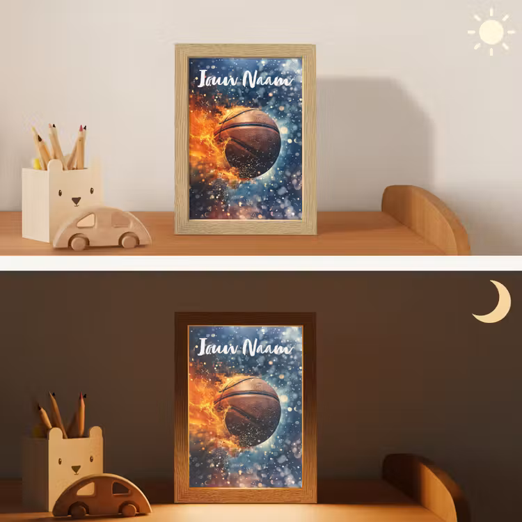 Basketbal - Vuur - Sport - Blauw - Oranje Light Box met kabel (Kinderlampje) klein -sfeer3_kind