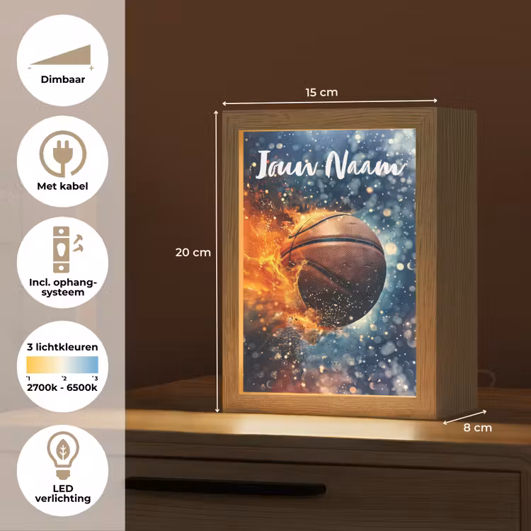 Basketbal - Vuur - Sport - Blauw - Oranje Light Box met kabel (Kinderlampje) klein -USP_NL