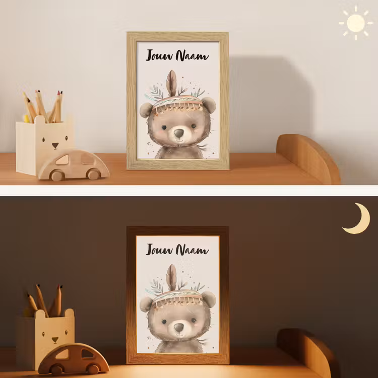 Beer - Boho - Indianentooi - Dieren Light Box met kabel (Kinderlampje) klein -sfeer3_kind