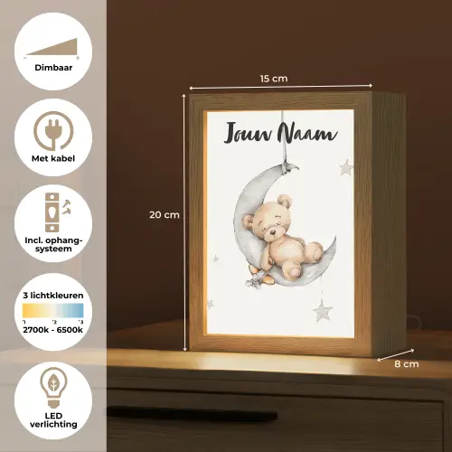 Beer - Maan - Sterren - Kinderen Light Box met kabel (Kinderlampje) klein -USP_NL