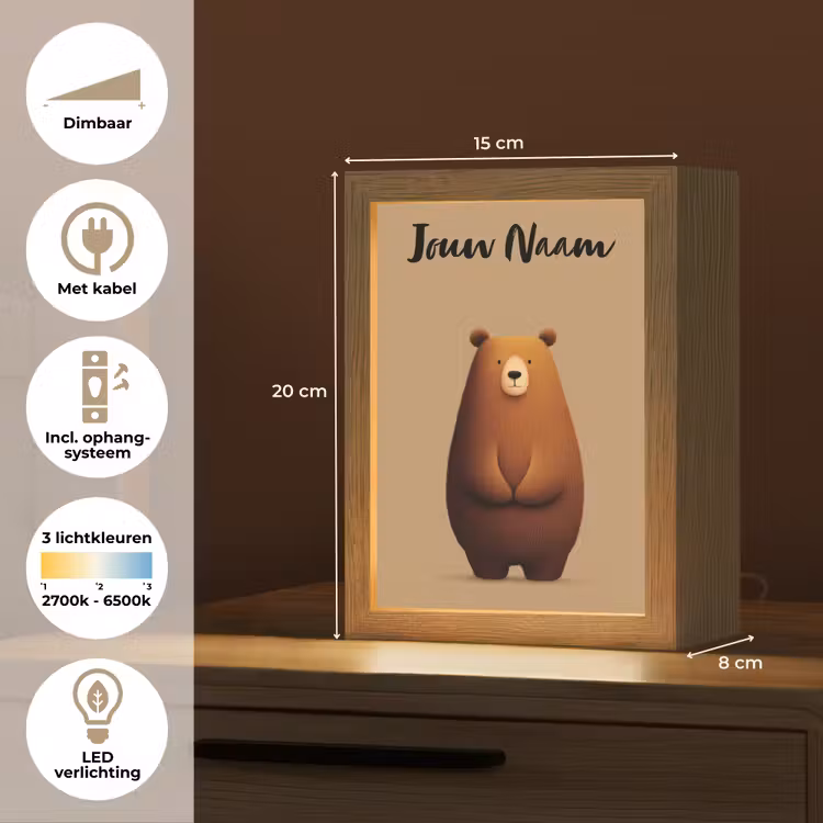 Beer - Minimalistisch - Bruin Light Box met kabel (Kinderlampje) klein -USP_NL