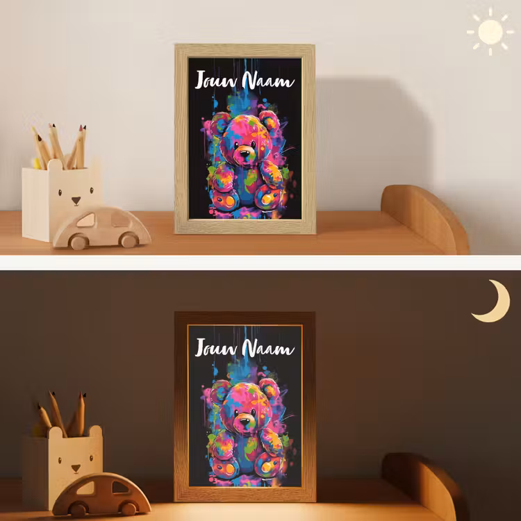 Beer - Verf - Kleurrijk - Knuffeldier Light Box met kabel (Kinderlampje) klein -sfeer3_kind
