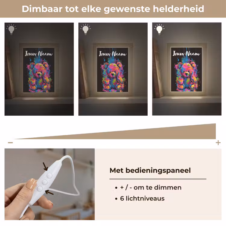 Beer - Verf - Kleurrijk - Knuffeldier Light Box met kabel (Kinderlampje) klein -USP_dimbaarNL