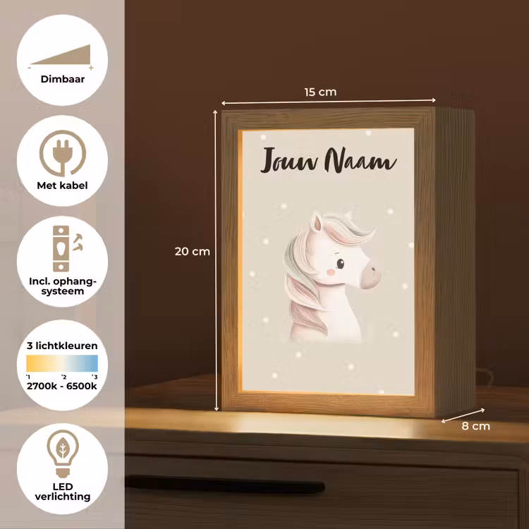 Beige - Pony - Manen - Stippen Light Box met kabel (Kinderlampje) klein -USP_NL