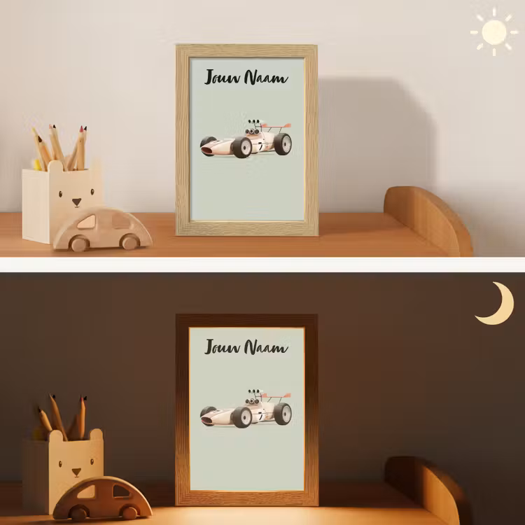 Beige - Raceauto - Groen Light Box met kabel (Kinderlampje) klein -sfeer3_kind