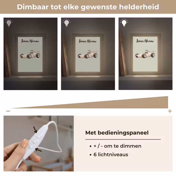 Beige - Raceauto - Groen Light Box met kabel (Kinderlampje) klein -USP_dimbaarNL