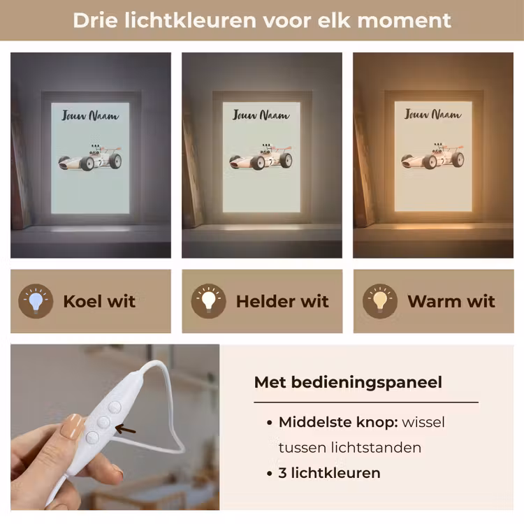 Beige - Raceauto - Groen Light Box met kabel (Kinderlampje) klein -USP_lichtkleurNL