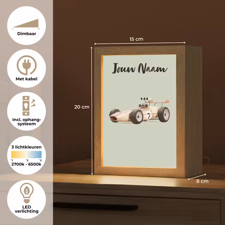 Beige - Raceauto - Groen Light Box met kabel (Kinderlampje) klein -USP_NL