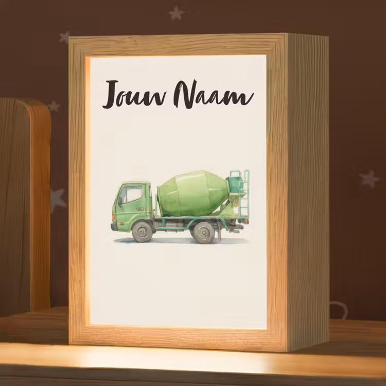 Betonmixer - Getekend - Groen Light Box met kabel (Kinderlampje) klein -zzz_3d_website