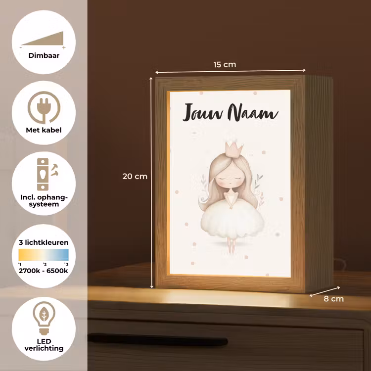 Blaadjes - Ballerina - Stippen - Kroon Light Box met kabel (Kinderlampje) klein -USP_NL